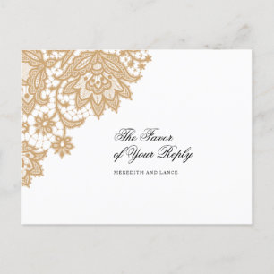 Invitation Carte Postale Réponse du Mariage de script en noir et or dentell