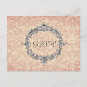 Invitation Carte Postale Réponse du Mariage Ecru Damask RSVP V02D
