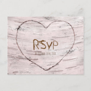 Invitation Carte Postale Réponse pour mariage rustique Birch Tree & Heart