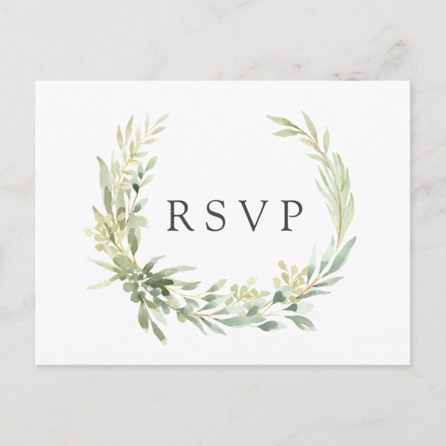 Invitation Carte Postale Réponse pour un mariage botanique au feuillage ver (Devant)