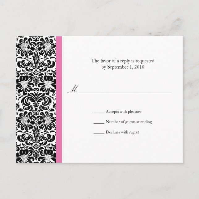 Invitation Carte Postale Réponse RSVP Damask classique (Devant)