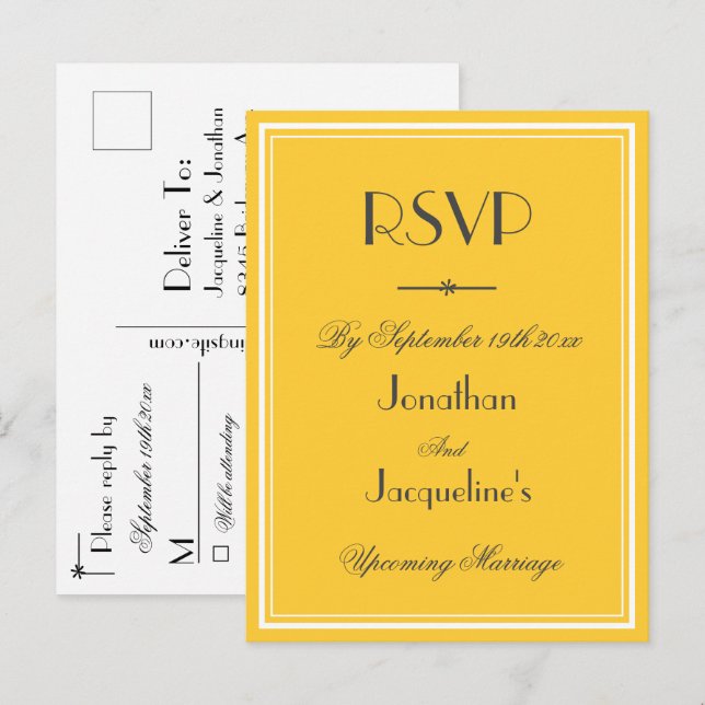 Invitation Carte Postale Réponse RSVP Elegant Mariage classique (Devant / Derrière)
