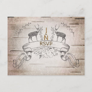 Invitation Carte Postale Réponse RSVP Mariage Cerf Rustique & Branches de B