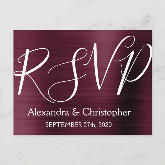 Invitation Carte Postale Réponse RSVP violette de Bourgogne moderne (Devant)