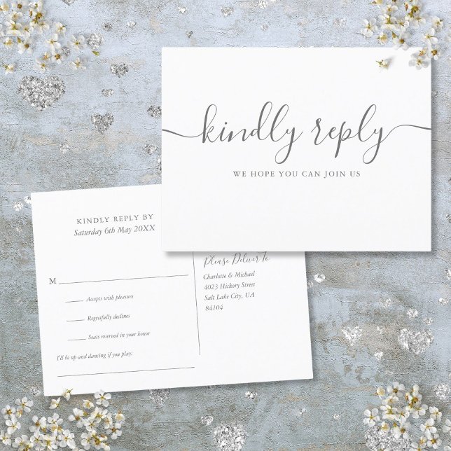 Invitation Carte Postale Réponse Simple Élégante Script RSVP (Simple Elegant Signature Script RSVP Invitation Postcard)
