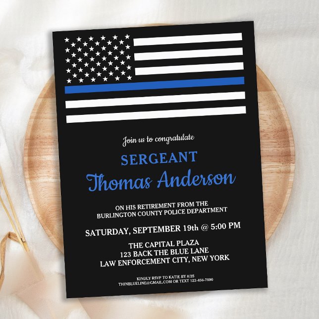 Invitation Carte Postale Retraite des policiers modernes Ligne Bleue Mince (Créateur téléchargé)
