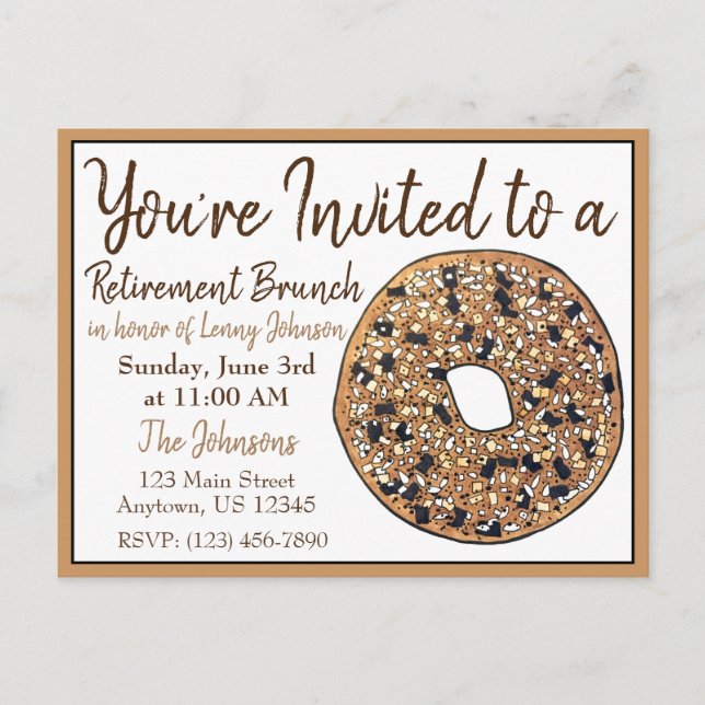 Invitation Carte Postale Retraite Petit Déjeuner Brunch Tout Bagel (Devant)