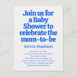 Invitation Carte Postale Retro Bold Baby Shower Blue 