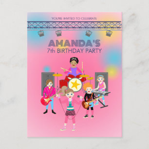 Invitation Carte Postale Retro music girls band Birthday Party