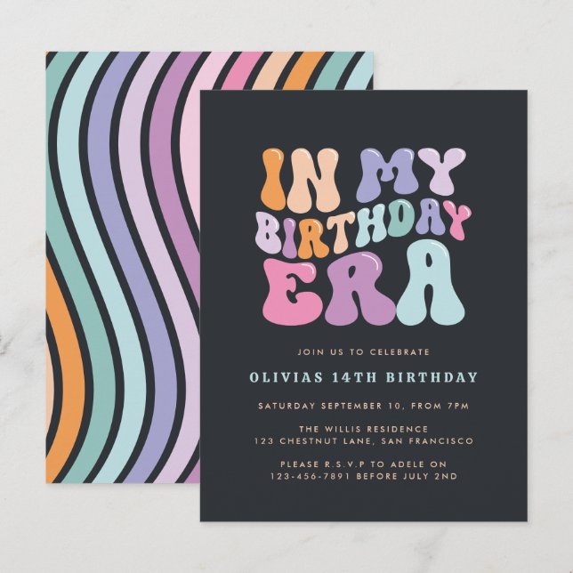 Invitation Carte Postale Retro pastel coloré époque d'anniversaire moderne (Devant / Derrière)