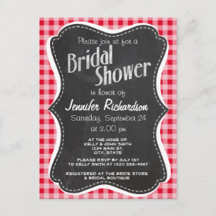 Invitation Carte Postale Retro Scarlet Red En vichy ; Chalboard look