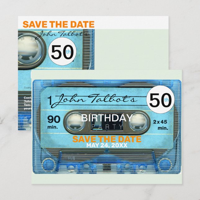 Invitation Carte Postale Retro T4 Audiotape 50e anniversaire Enregistrer la (Devant / Derrière)