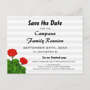 Invitation Carte Postale Réunion Red Geranium, fête, événement Enregistrer 