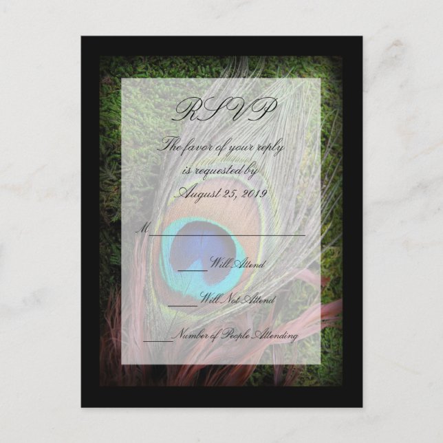 Invitation Carte Postale Rich Peacock Feed with Green Moss RSVP Réponse (Devant)
