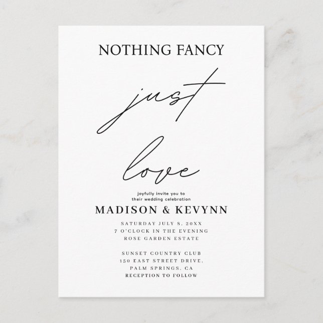 Invitation Carte Postale Rien de Fantastique Juste l'Amour Mariage (Devant)