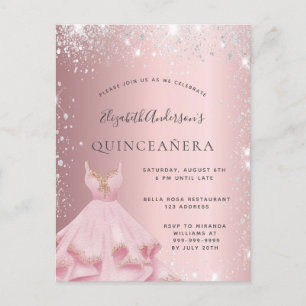 Invitation Carte Postale Robe de poussière de parties scintillant blanche Q