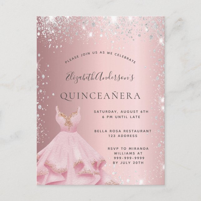 Invitation Carte Postale Robe de poussière de parties scintillant blanche Q (Devant)