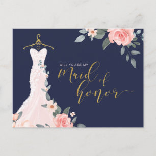 Invitation Carte Postale Robe Mariage florale Serez-vous une femme d'honneu