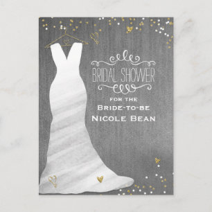 Invitation Carte Postale Robe mariage moderne Glam & Coeur Confetti Bride