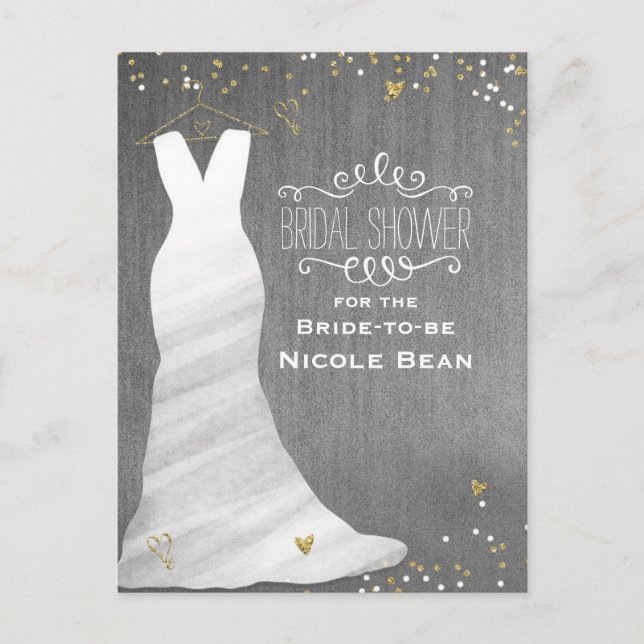 Invitation Carte Postale Robe mariage moderne Glam & Coeur Confetti Bride (Devant)