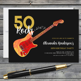 Invitation Carte Postale Rock and Roll 50e anniversaire fête 50 rochers