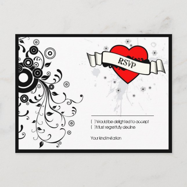 Invitation Carte Postale Rock & Roll Grungy Heart Music Mariage à thème (Devant)