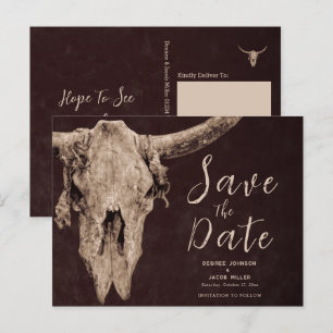 Invitation Carte Postale Rodéo Taureau Brown Enregistrer La Date