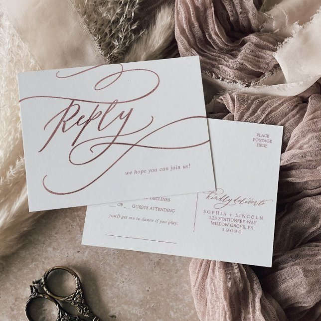 Invitation Carte Postale Romantique Rose Gold Calligraphie Demande de chans (Créateur téléchargé)