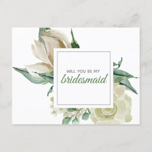 Invitation Carte Postale Rose Crème Verte Florale Aquarelle Classique