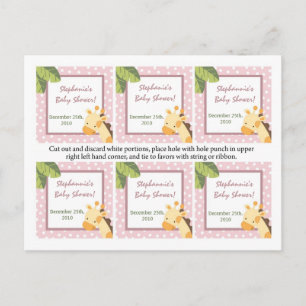 Invitation Carte Postale Rose de girafe de jungle de safari de 6 étiquettes