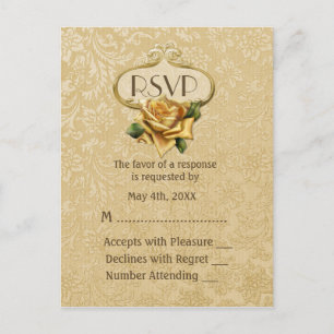 Invitation Carte Postale Rose d'or 50e anniversaire RSVP