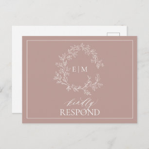 Invitation Carte Postale Rose Dusty Crest Monogramme Mariage RSVP
