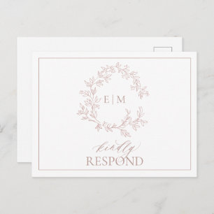 Invitation Carte Postale Rose Dusty Crest Monogramme Mariage RSVP