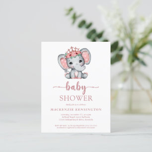 Invitation Carte Postale Rose Gold Princesse Elephant Baby Girl