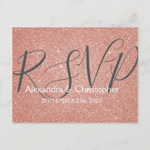 Invitation Carte Postale Rose Gold Rose Pailleté et Brillante RSVP
