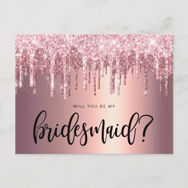 Invitation Carte Postale Rose gouttes de parties scintillant d'or serez-vou (Devant)