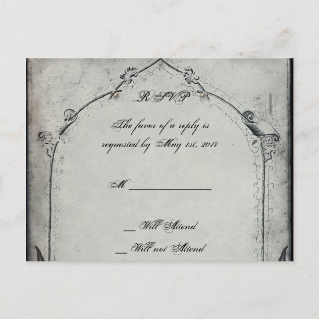 Invitation Carte Postale Rose noir gothique Trellis mariage RSVP (Devant)