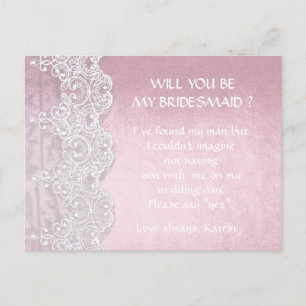 Invitation Carte Postale Rose Or Blanc Dentelle Serez-Vous Ma Femme D'Accue
