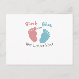 Invitation Carte Postale Rose ou Bleu Nous vous aimons Genre Reveal Baby sh