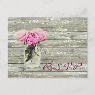 Invitation Carte Postale rose paysanne rustique mariage pot mason rsvp