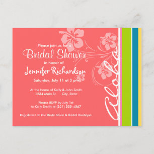 Invitation Carte Postale Rose saumoné et rayé vert de Seafoam : Aloha