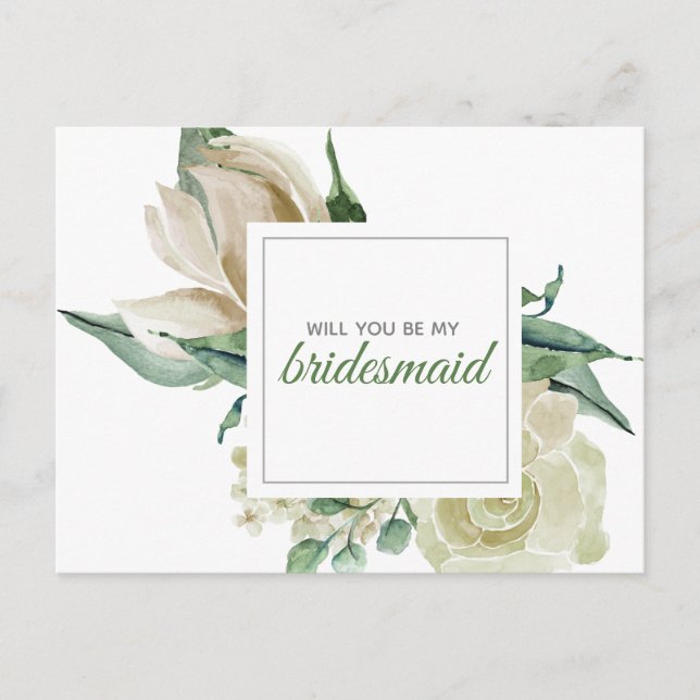 Invitation Carte Postale Rose verte florale aquarelle Classique Crème (Devant)