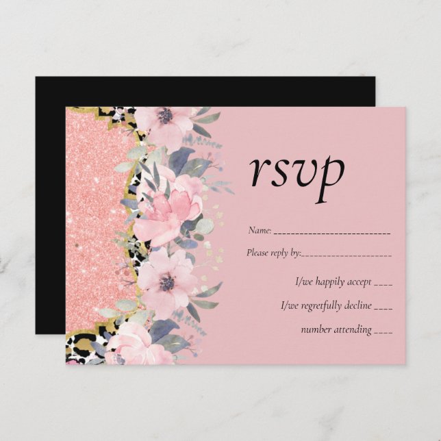 Invitation Carte Postale Rosegold MARIAGE Girly rose Parties scintillant fl (Devant / Derrière)
