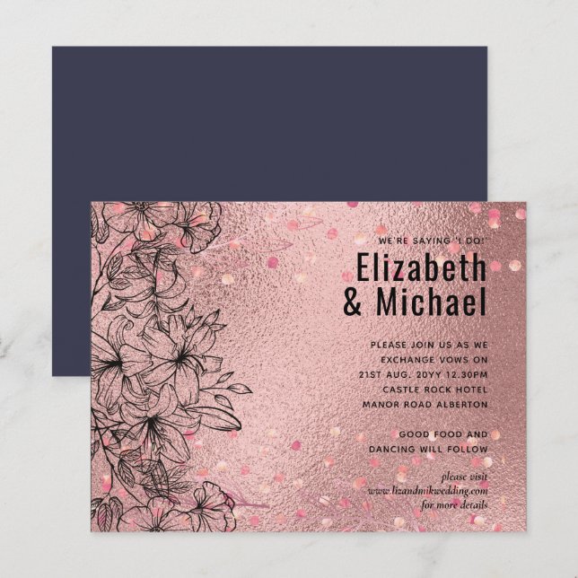 Invitation Carte Postale Rosegold MARIAGE métallique Parties scintillant (Devant / Derrière)