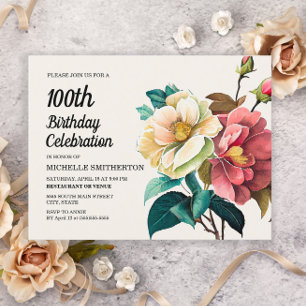 Invitation Carte Postale Roses blanches rouges 100e anniversaire