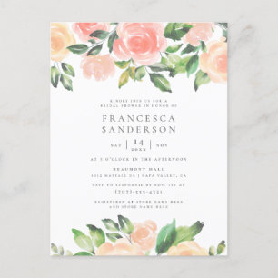 Invitation Carte Postale Roses de la pêche peinte   Fête des mariées modern