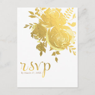 Invitation Carte Postale Roses d'or Faux Foil Elégant Mariage moderne RSVP