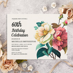 Invitation Carte Postale Roses Rouges Blanches 60e Anniversaire Femme