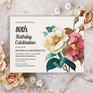 Invitation Carte Postale Roses Rouges Blanches 80e Anniversaire