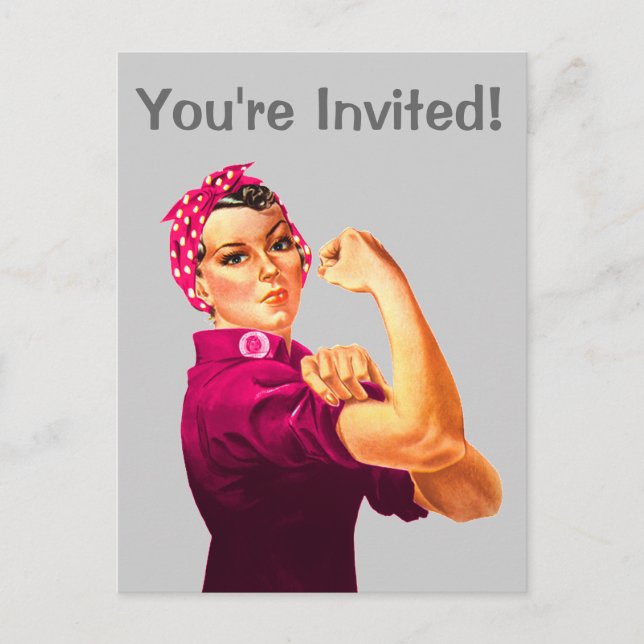Invitation Carte Postale Rosie Le Riveter - Cancer Rose (Devant)